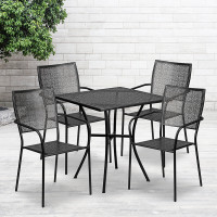 Flash Furniture CO-28SQ-02CHR4-BK-GG 28'' Square Black Indoor-Outdoor Steel Patio Table Set with 4 Square Back Chairs 